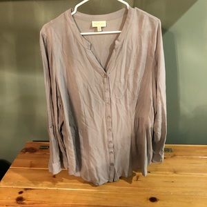 ModCloth Pam Breeze-Ly Long-sleeve Tunic - Light Gray 1X